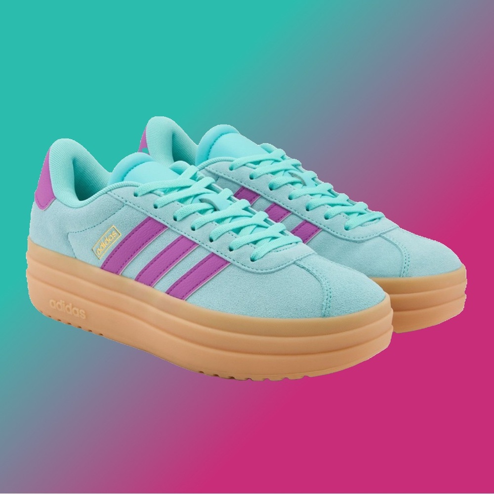 adidas Women's Mint Teal & Purple Platform Sneakers with Gum Sole